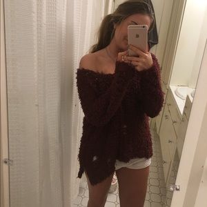 Free People Burgundy Sweater
